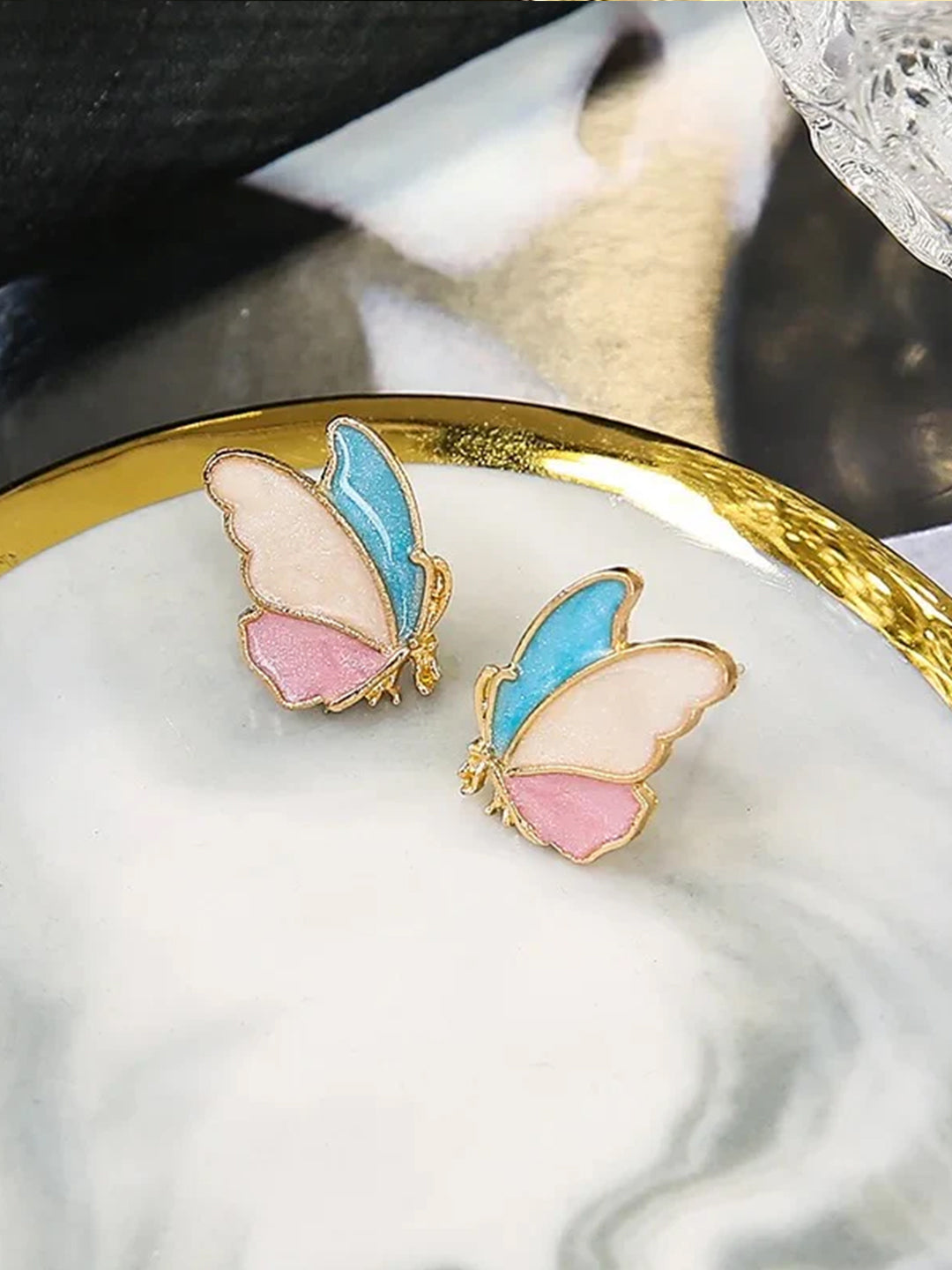 Butterfly Multicolor Enameled Stud Earrings