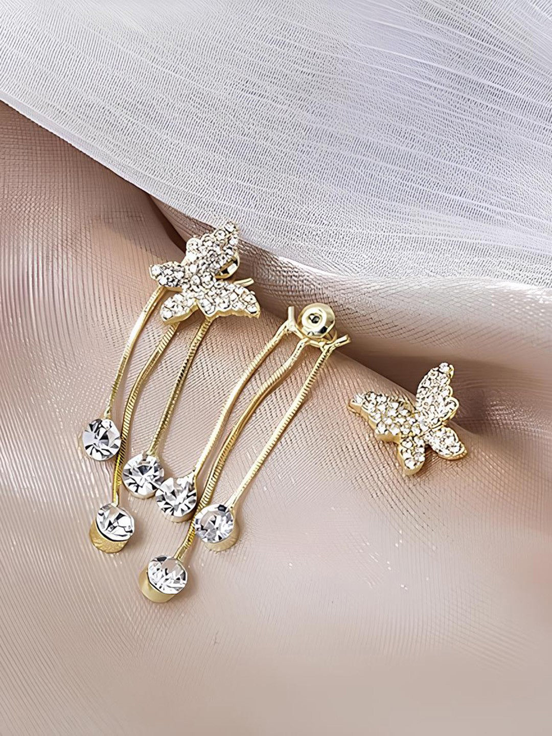 Stone-Studded Butterfly Drop Earrings