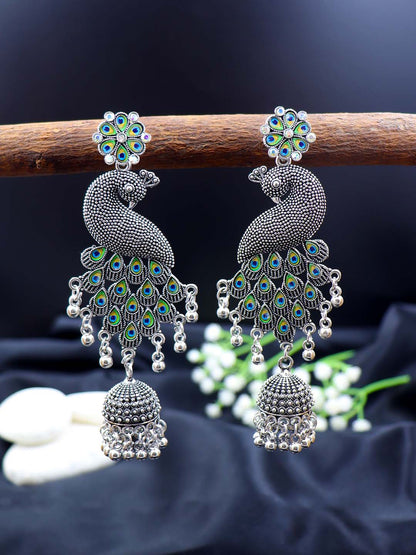 Oxidized Peacock Dangler Earrings