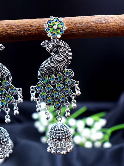Oxidized Peacock Dangler Earrings
