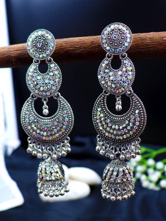 Silver Oxidized Chandbali Drop Earrings
