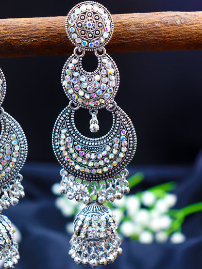 Silver Oxidized Chandbali Drop Earrings