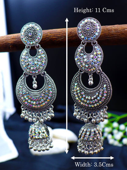 Silver Oxidized Chandbali Drop Earrings