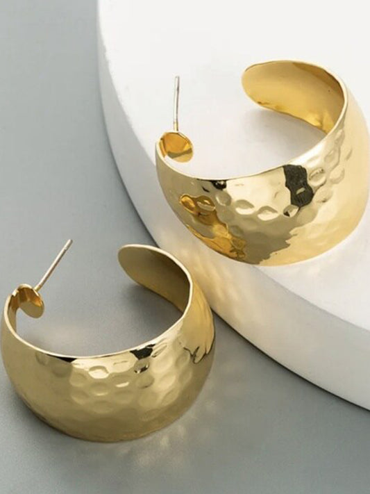 Hammered Crescent Hoop Earring - Gold Plated
