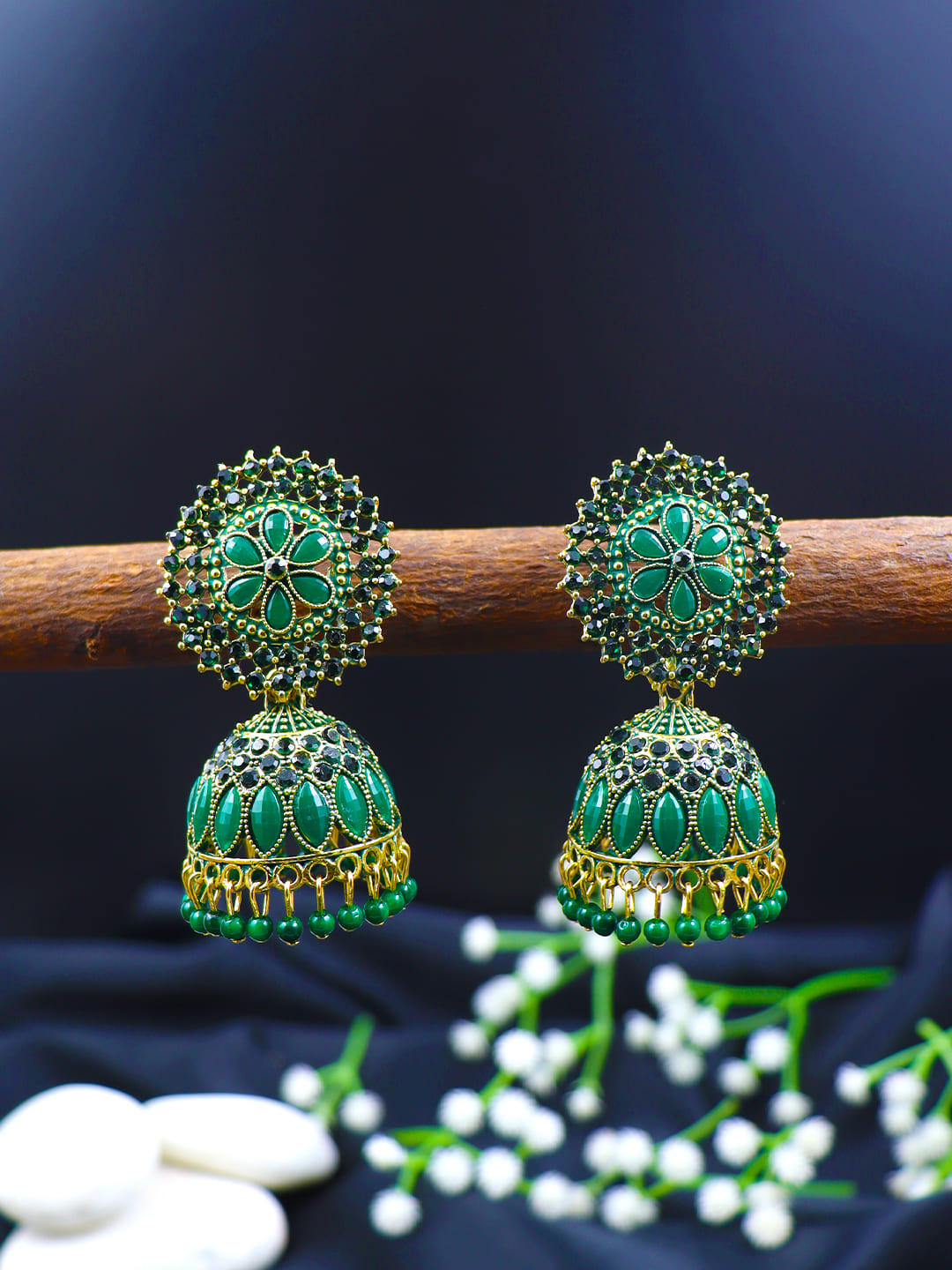 Crystal Stone Gold-Plated Jhumka