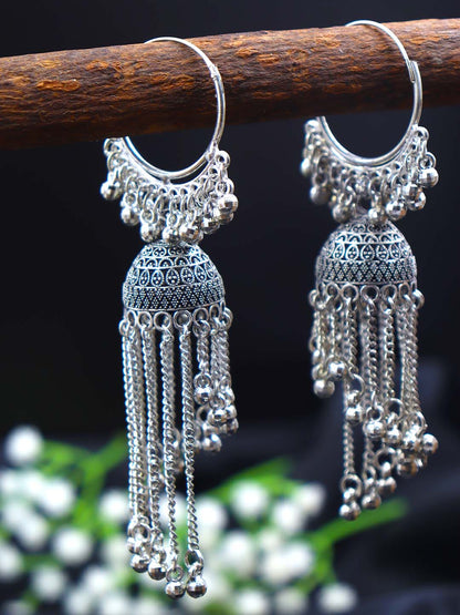 Oxidised Silver Long Jhumka Earrings