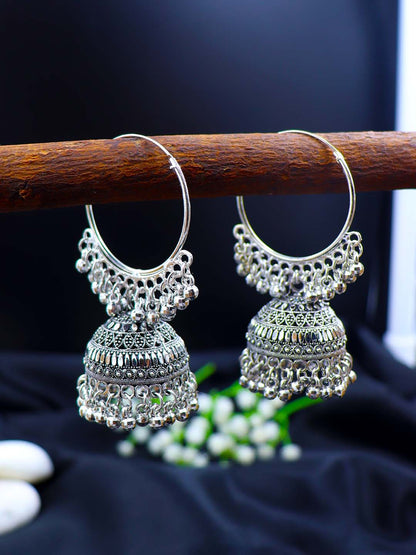 Oxidized Chandbali Jhumka Earrings