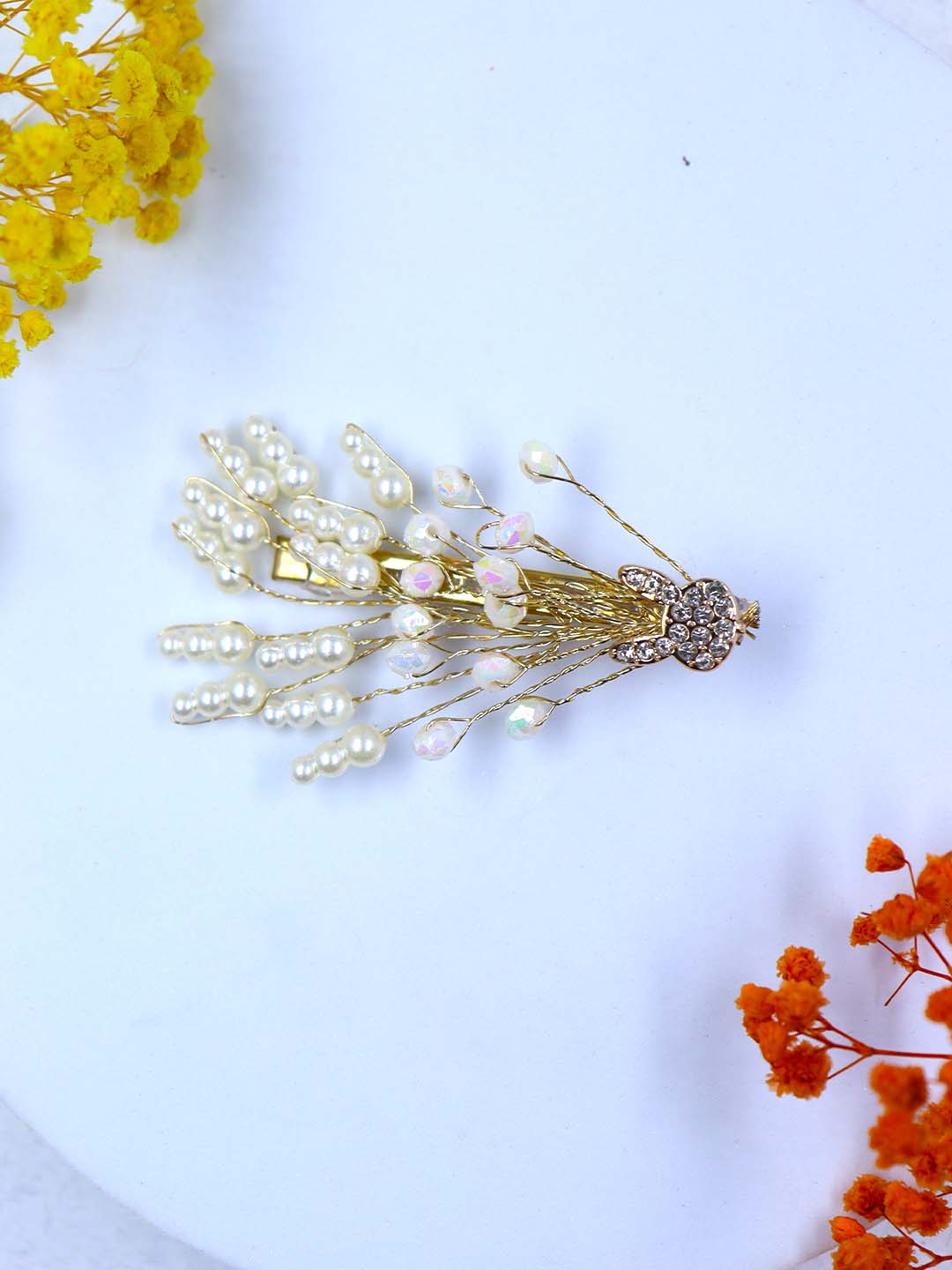 White Pearl Crystal Hair Clip