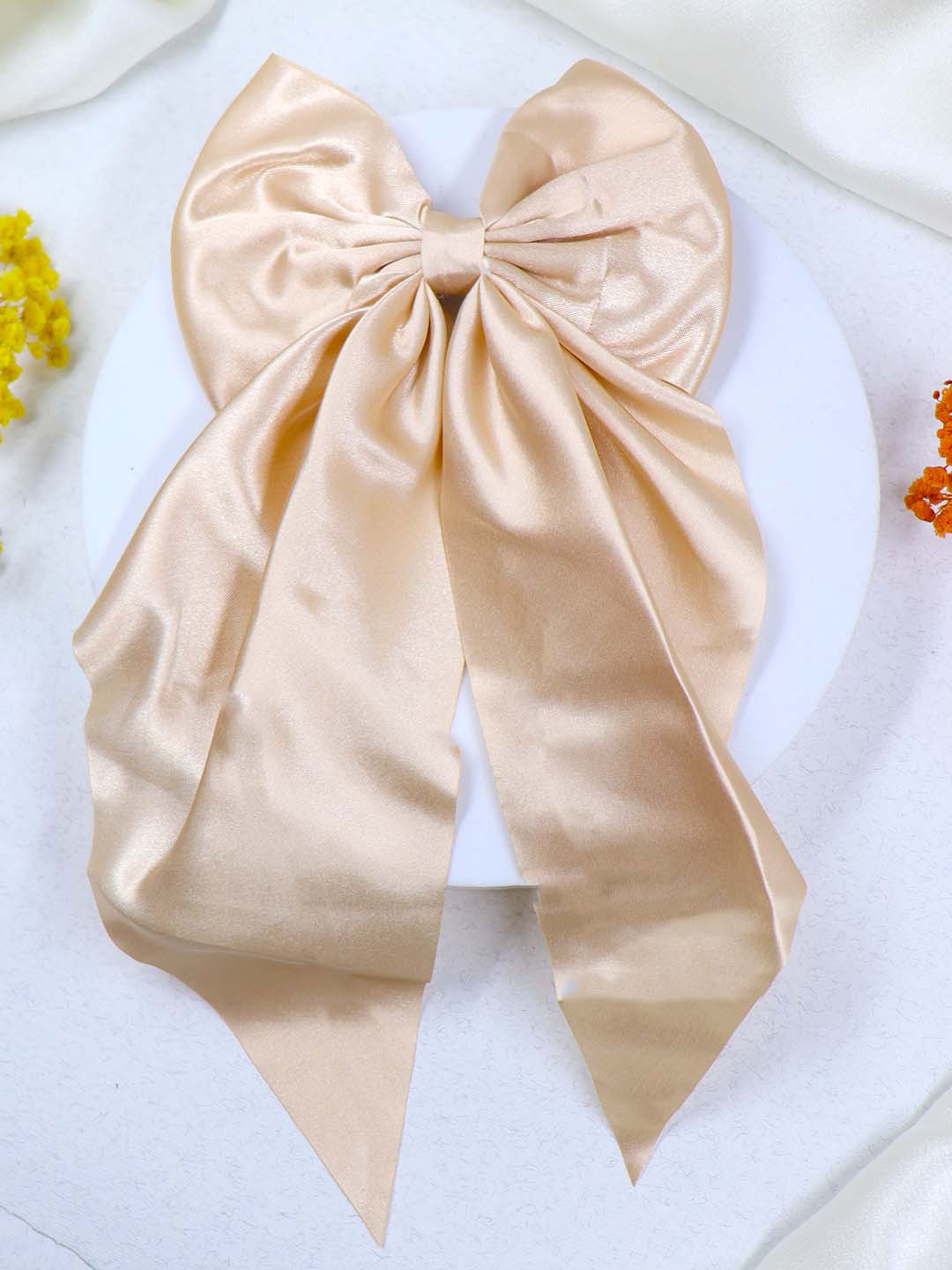 Satin Silk Hair Bow Clip | Large Size | Length - 28 Cms