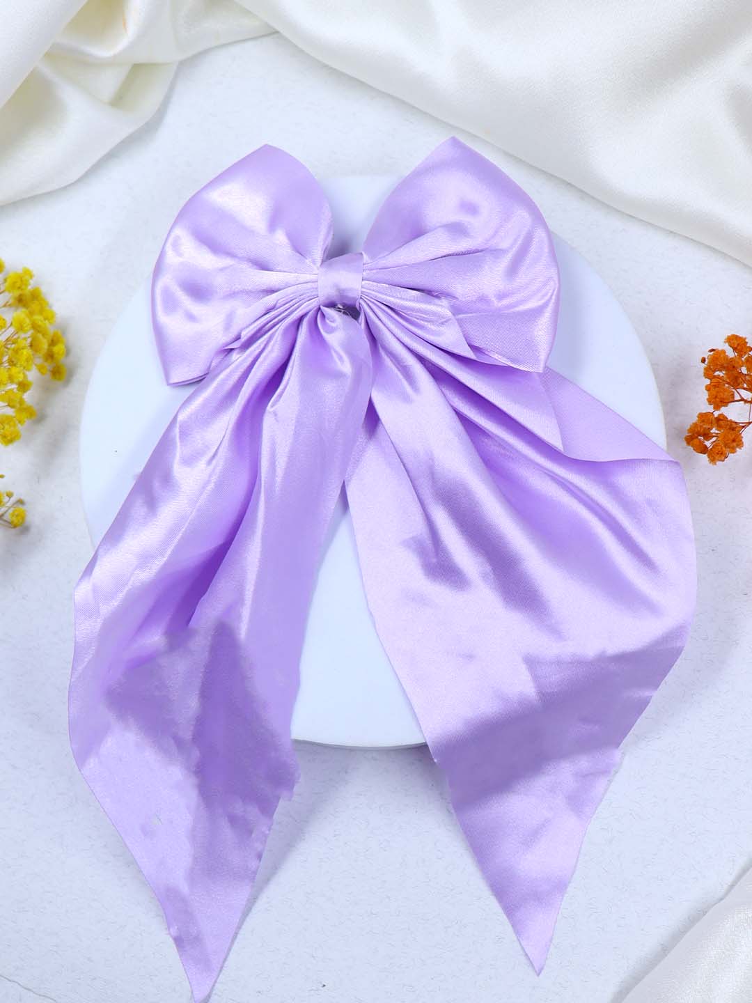 Satin Silk Hair Bow Clip | Large Size | Length - 28 Cms