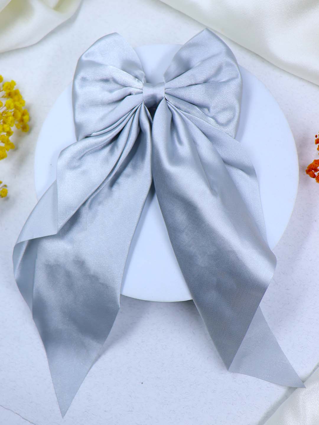 Satin Silk Hair Bow Clip | Large Size | Length - 28 Cms