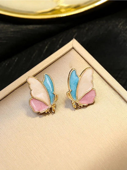 Butterfly Multicolor Enameled Stud Earrings