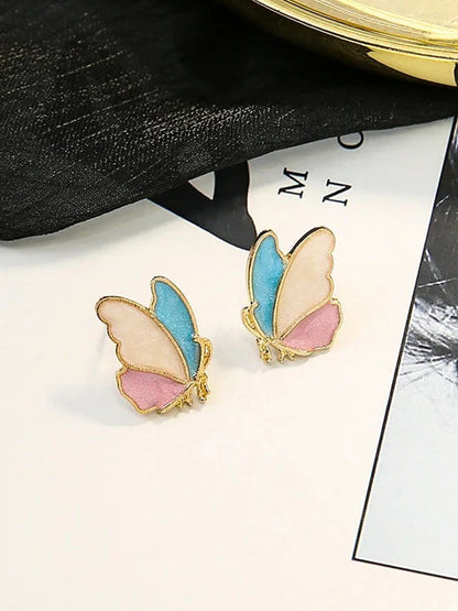Butterfly Multicolor Enameled Stud Earrings