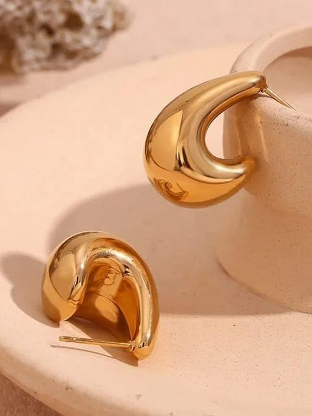 Gold Plated J Shape Stud Earrings