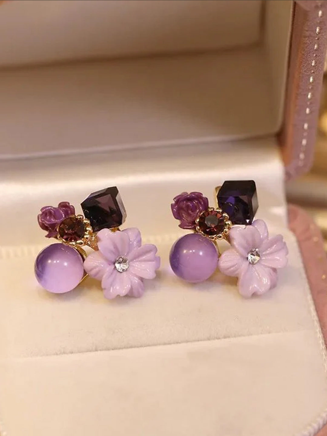 Purple Flower Stud Earrings