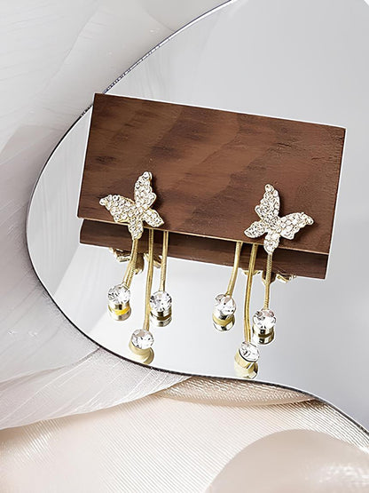 Stone-Studded Butterfly Drop Earrings