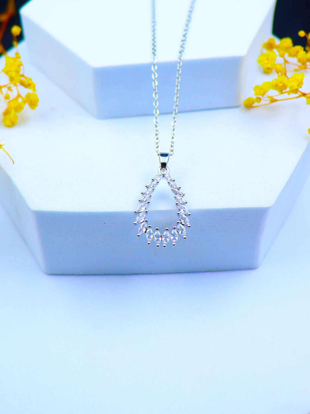 White Stone Open Pear Pendant