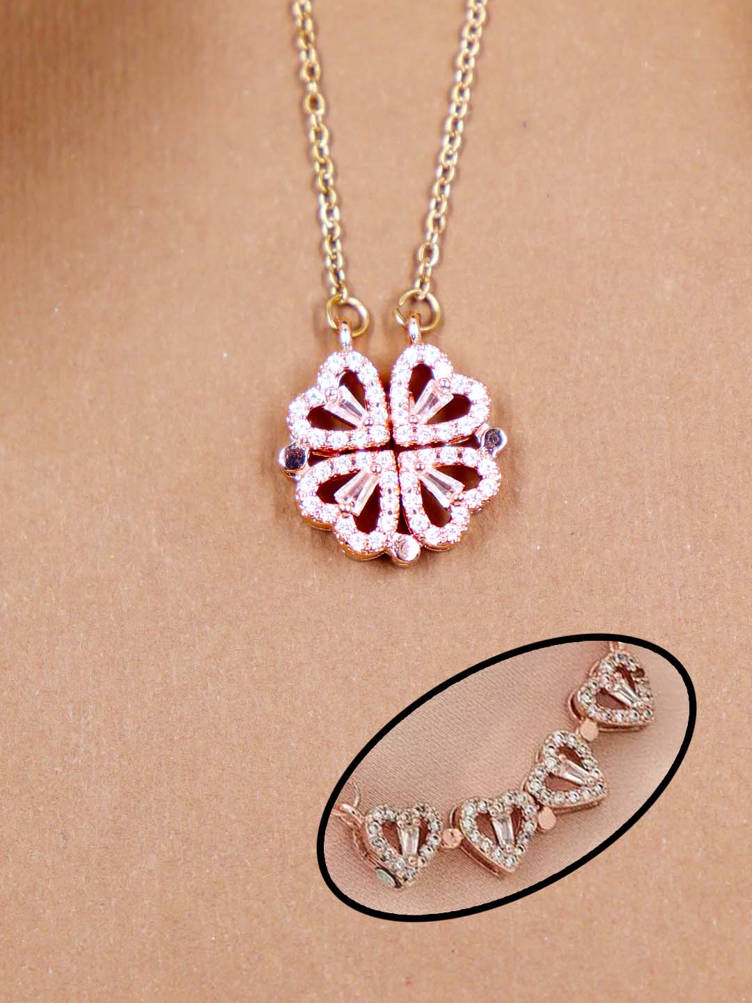 Two-in-One Heart Magnetic Clover Necklace