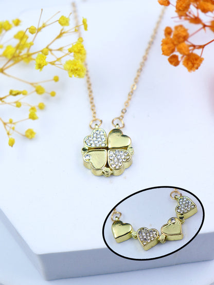 Two-in-One Heart Magnetic Clover Necklace in Gold