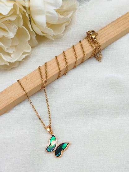 Peacock-Colored Butterfly-Shaped Pendant